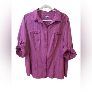 Croft and Barrow Woman Stretch Purple Pink Stripes Button Up Dress Shirt 1X